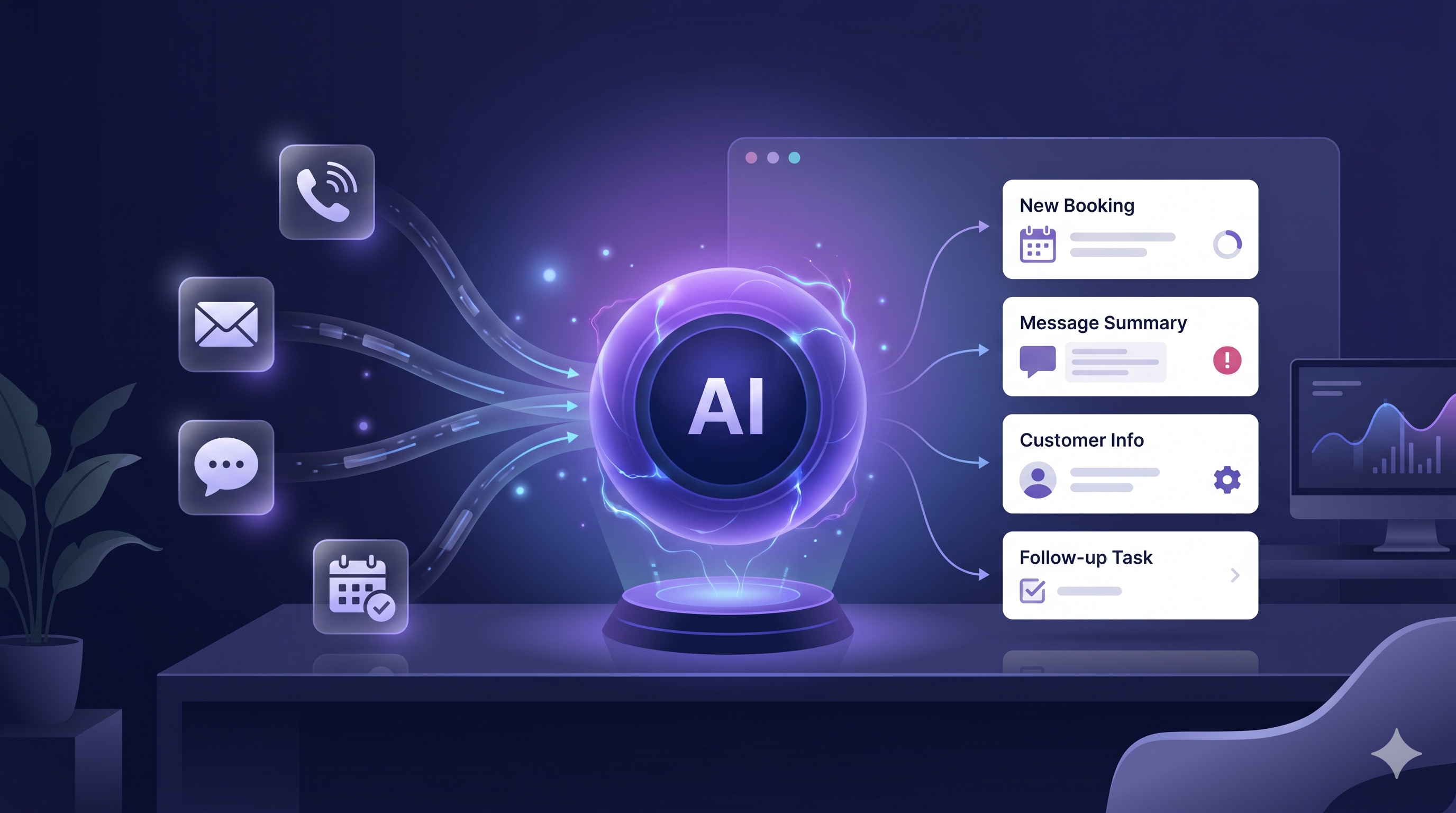 AI receptionist organizing calls, messages, and appointment requests for a small business.